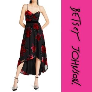 Betsey Johnson high low hem floral velvet burnout maxi dress xs